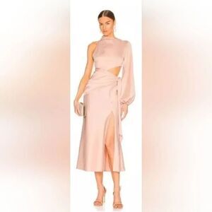 MISHA Maryan One Shoulder Formal Cut Out Midi Dress in Rose Pink Size 8 NWOT